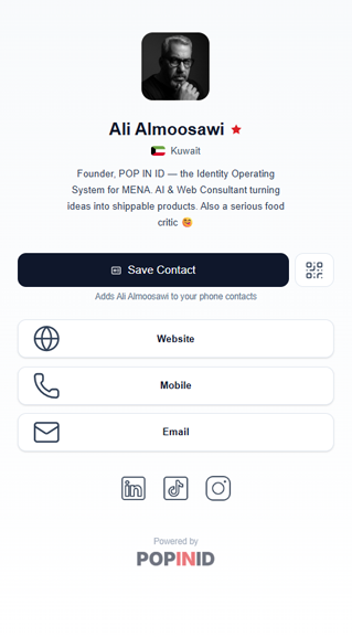 POP IN ID profile example — Ali Almoosawi